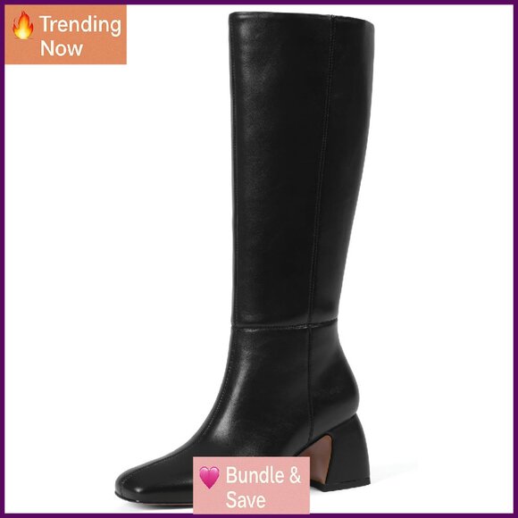 Knee High Boots Square Toe Chunky Heel Dress Boots Side Zipper Fall Knee High Boots Square Toe Chunky Heel Dress Boots Side Zipper Fall